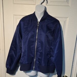 Rachel Zoe Royal Navy Blue Star-Print Lined Bomber Baseball Jacket L